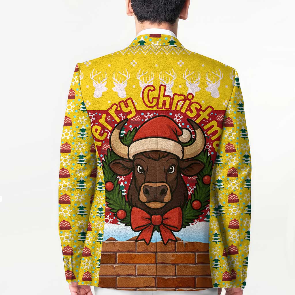 Spain Christmas Blazer with Santa Bull Brick Chimney Wreath and Festive Holiday - Wonder Print Shop