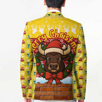 Spain Christmas Blazer with Santa Bull Brick Chimney Wreath and Festive Holiday - Wonder Print Shop