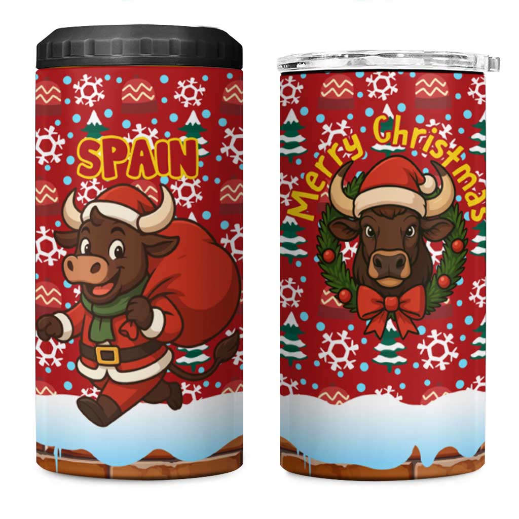 Spain Christmas 4 in 1 Can Cooler Tumbler with Santa Bull Brick Chimney Wreath and Festive Holiday - Wonder Print Shop