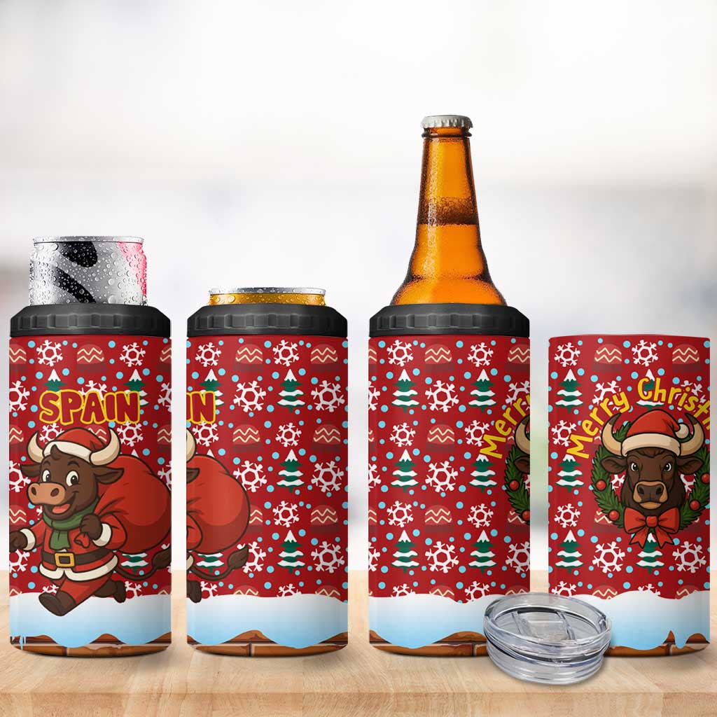 Spain Christmas 4 in 1 Can Cooler Tumbler with Santa Bull Brick Chimney Wreath and Festive Holiday - Wonder Print Shop