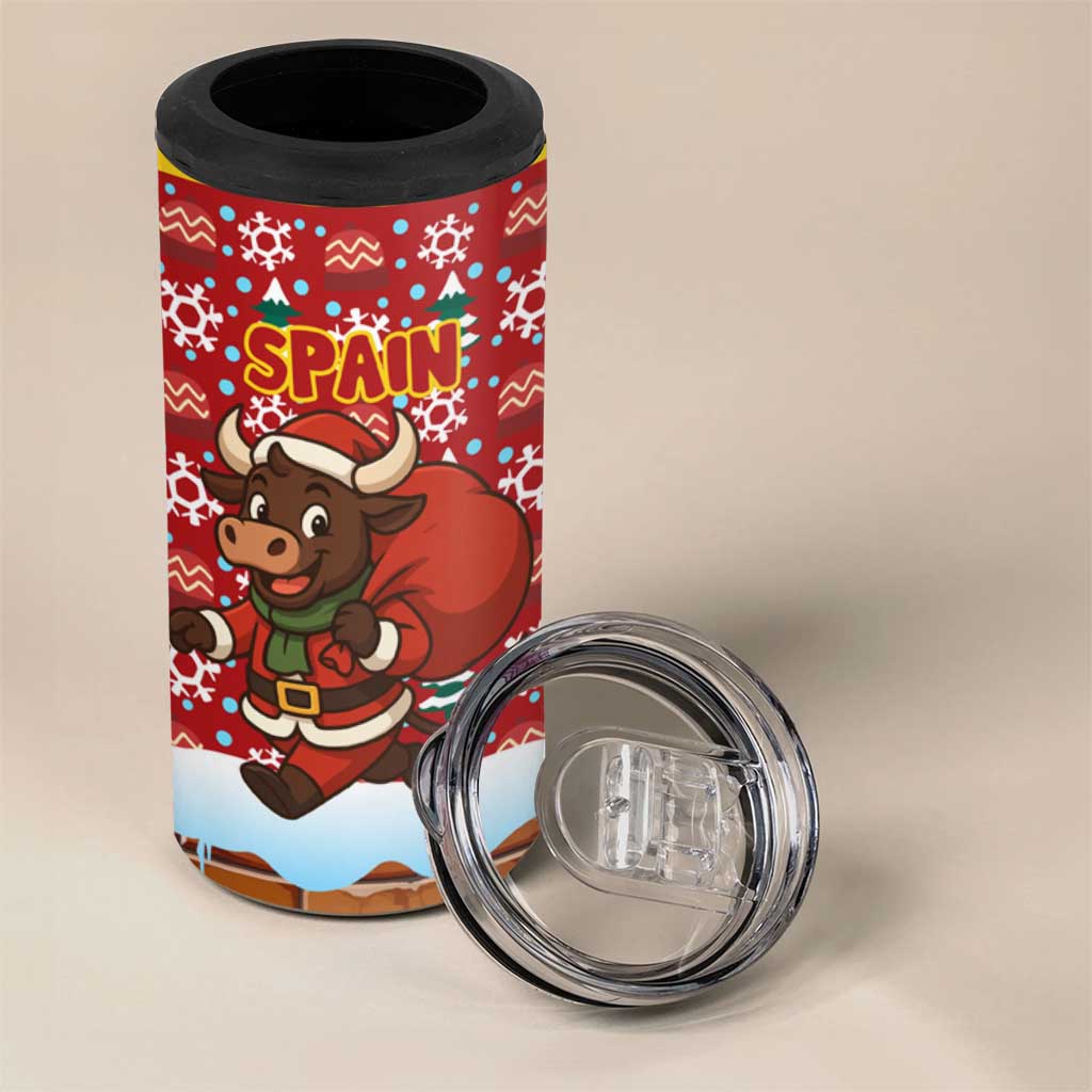 Spain Christmas 4 in 1 Can Cooler Tumbler with Santa Bull Brick Chimney Wreath and Festive Holiday - Wonder Print Shop