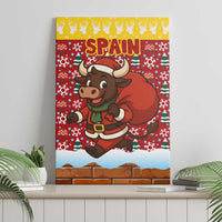 Spain Christmas Canvas Wall Art with Santa Bull Brick Chimney Wreath and Festive Holiday - Wonder Print Shop