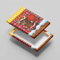 Spain Christmas Canvas Wall Art with Santa Bull Brick Chimney Wreath and Festive Holiday - Wonder Print Shop