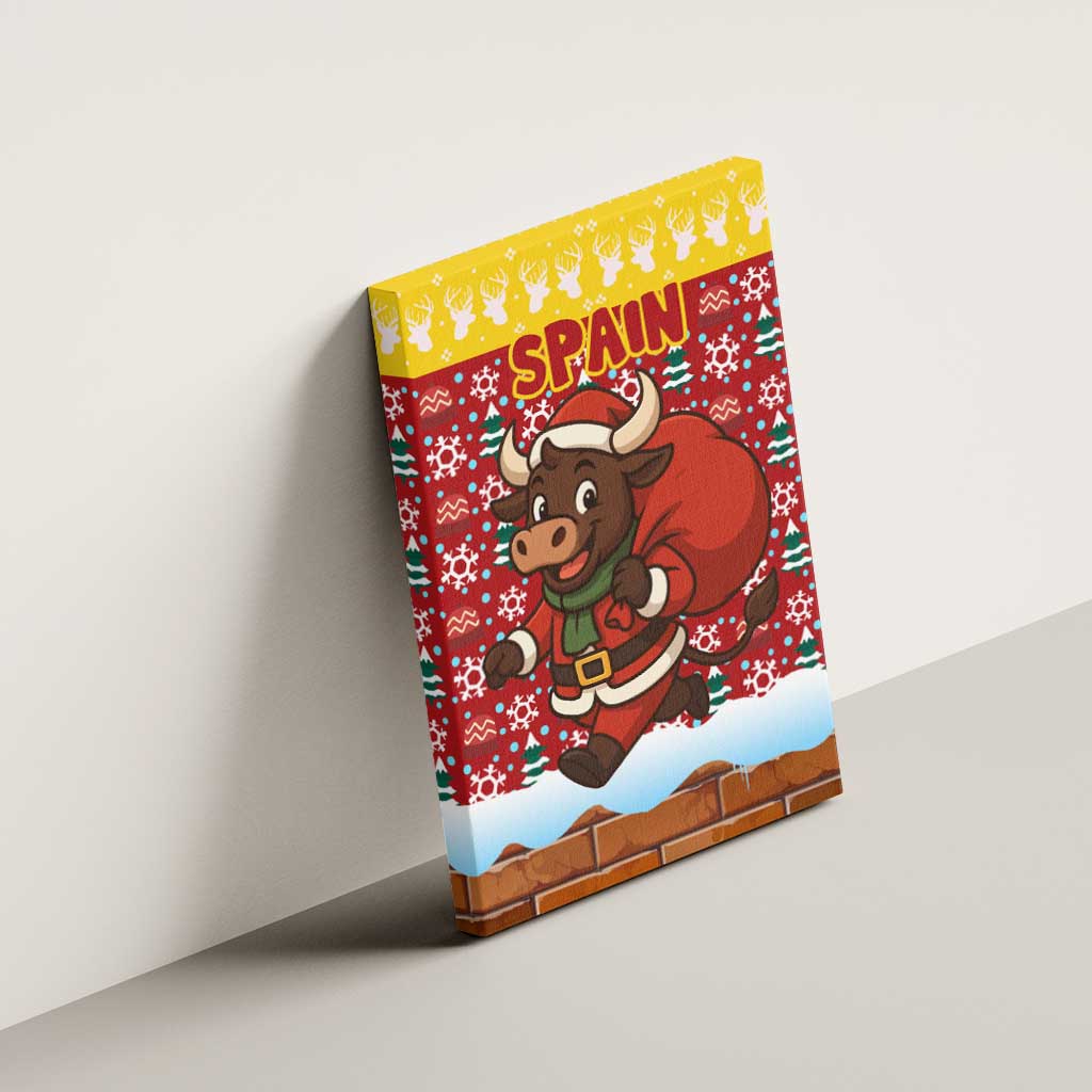 Spain Christmas Canvas Wall Art with Santa Bull Brick Chimney Wreath and Festive Holiday - Wonder Print Shop