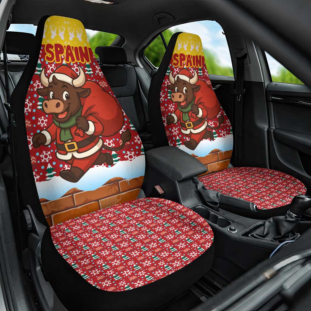 Spain Christmas Car Seat Cover with Santa Bull Brick Chimney Wreath and Festive Holiday - Wonder Print Shop