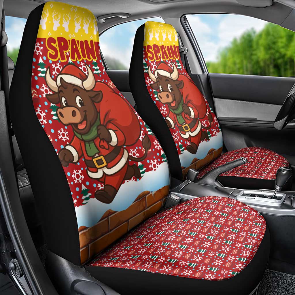 Spain Christmas Car Seat Cover with Santa Bull Brick Chimney Wreath and Festive Holiday - Wonder Print Shop