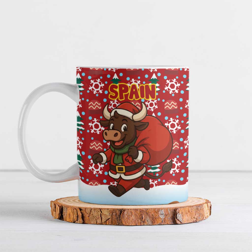 Spain Christmas Ceramic Mug with Santa Bull Brick Chimney Wreath and Festive Holiday - Wonder Print Shop