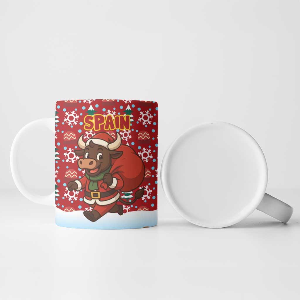 Spain Christmas Ceramic Mug with Santa Bull Brick Chimney Wreath and Festive Holiday - Wonder Print Shop