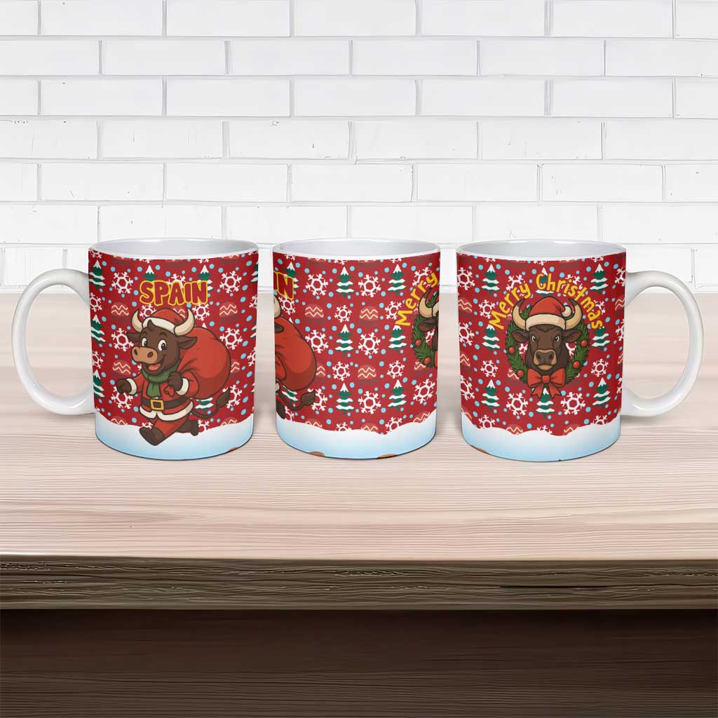 Spain Christmas Ceramic Mug with Santa Bull Brick Chimney Wreath and Festive Holiday - Wonder Print Shop