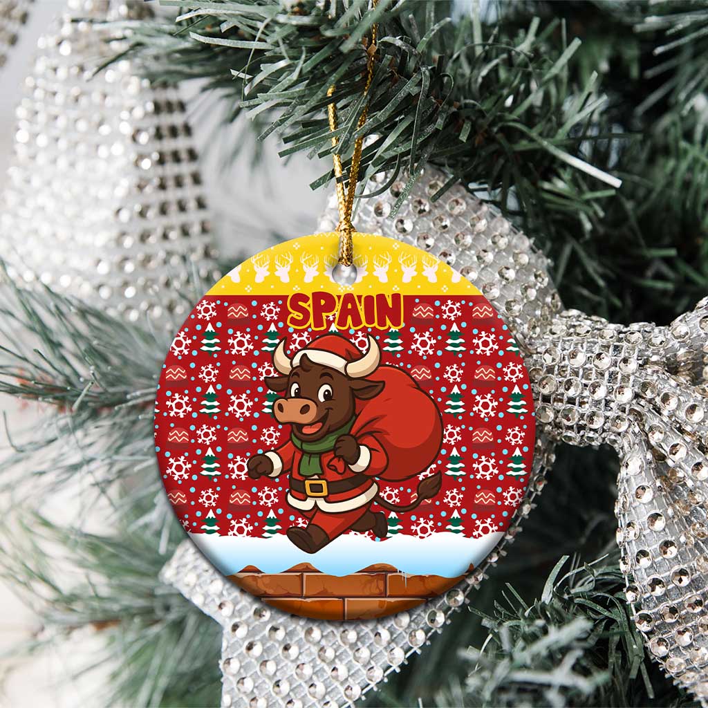 Spain Christmas Ceramic Ornament with Santa Bull Brick Chimney Wreath and Festive Holiday - Wonder Print Shop