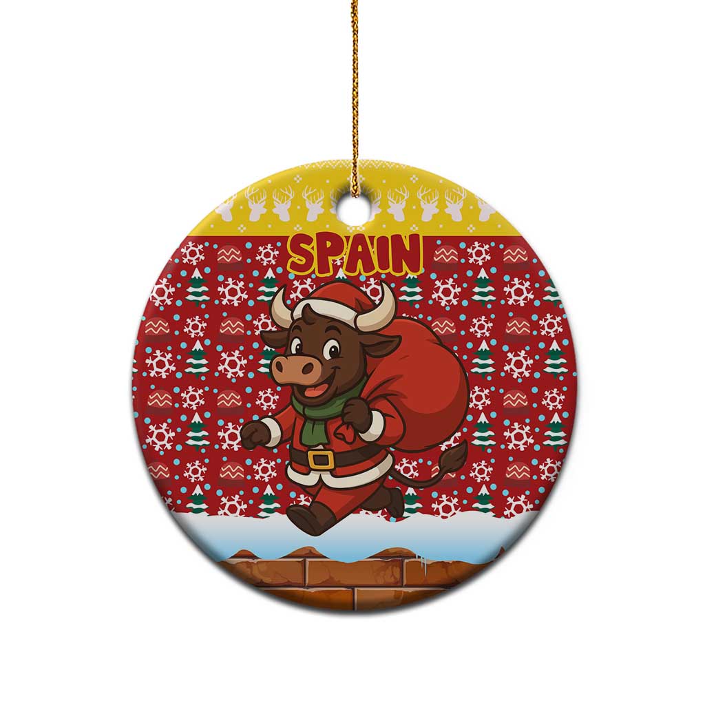 Spain Christmas Ceramic Ornament with Santa Bull Brick Chimney Wreath and Festive Holiday - Wonder Print Shop