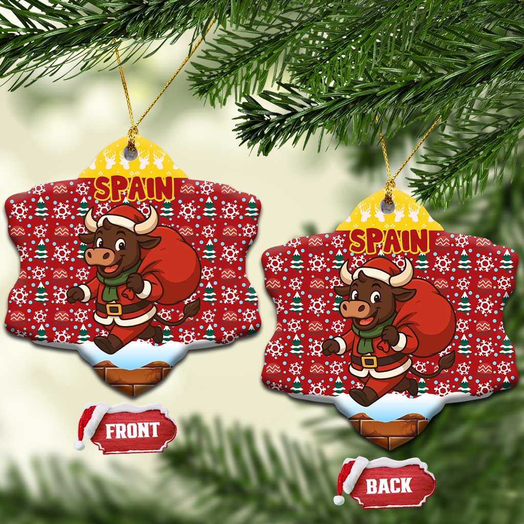 Spain Christmas Ceramic Ornament with Santa Bull Brick Chimney Wreath and Festive Holiday - Wonder Print Shop