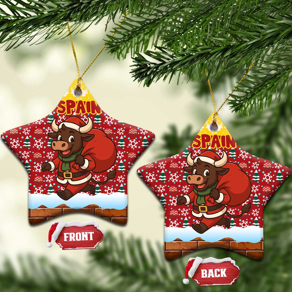 Spain Christmas Ceramic Ornament with Santa Bull Brick Chimney Wreath and Festive Holiday - Wonder Print Shop