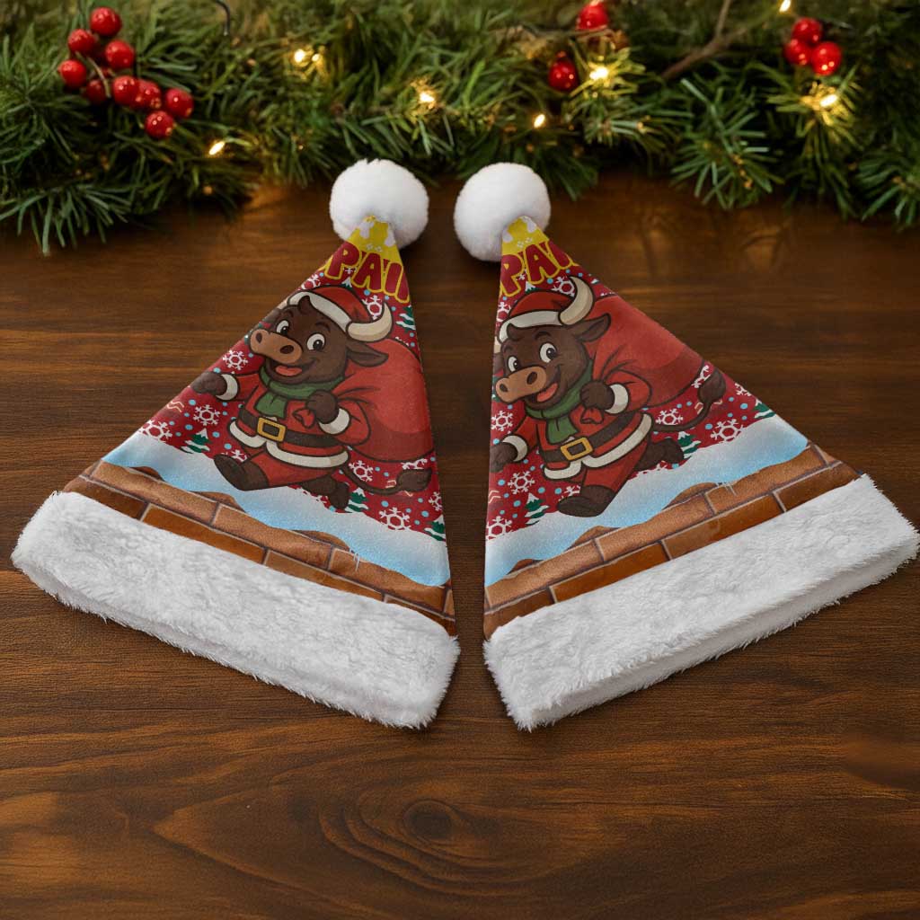Spain Christmas Santa Hat with Santa Bull Brick Chimney Wreath and Festive Holiday - Wonder Print Shop