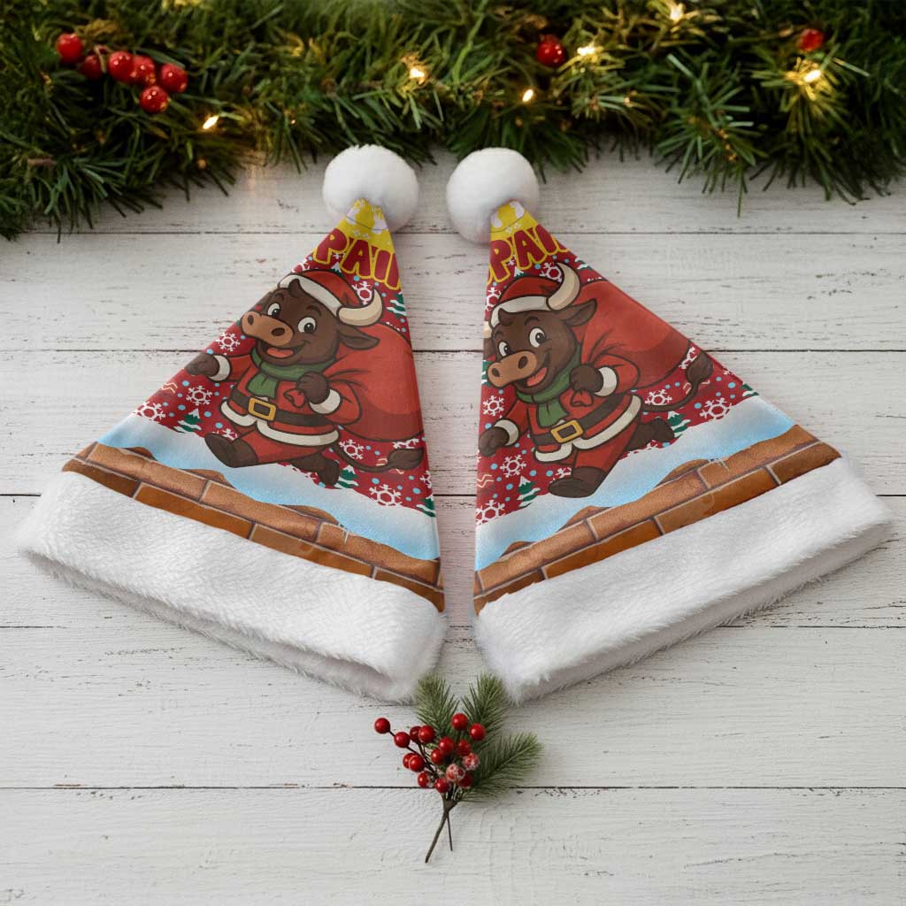 Spain Christmas Santa Hat with Santa Bull Brick Chimney Wreath and Festive Holiday - Wonder Print Shop