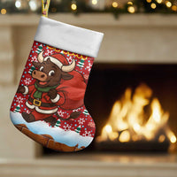 Spain Christmas Stocking with Santa Bull Brick Chimney Wreath and Festive Holiday - Wonder Print Shop