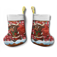 Spain Christmas Stocking with Santa Bull Brick Chimney Wreath and Festive Holiday - Wonder Print Shop