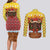 Spain Christmas Couples Matching Long Sleeve Bodycon Dress and Long Sleeve Button Shirt with Santa Bull Brick Chimney Wreath and Festive Holiday - Wonder Print Shop