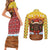 Spain Christmas Couples Matching Short Sleeve Bodycon Dress and Long Sleeve Button Shirt with Santa Bull Brick Chimney Wreath and Festive Holiday - Wonder Print Shop