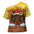 Spain Christmas Cross Shoulder Shirt with Santa Bull Brick Chimney Wreath and Festive Holiday - Wonder Print Shop