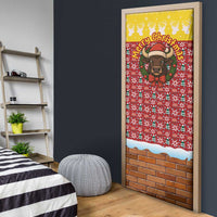 Spain Christmas Door Cover with Santa Bull Brick Chimney Wreath and Festive Holiday - Wonder Print Shop