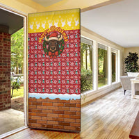 Spain Christmas Door Cover with Santa Bull Brick Chimney Wreath and Festive Holiday - Wonder Print Shop