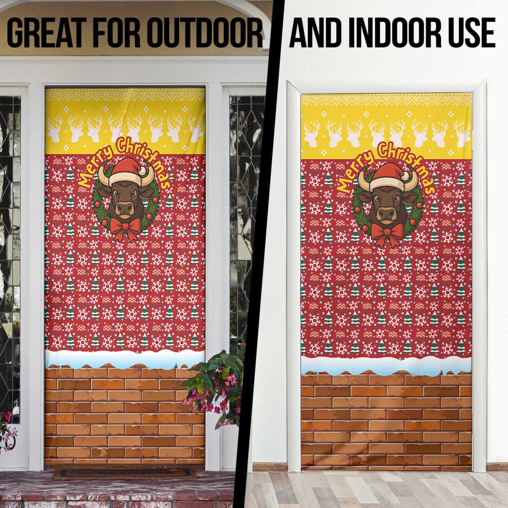 Spain Christmas Door Cover with Santa Bull Brick Chimney Wreath and Festive Holiday - Wonder Print Shop