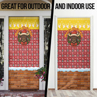 Spain Christmas Door Cover with Santa Bull Brick Chimney Wreath and Festive Holiday - Wonder Print Shop