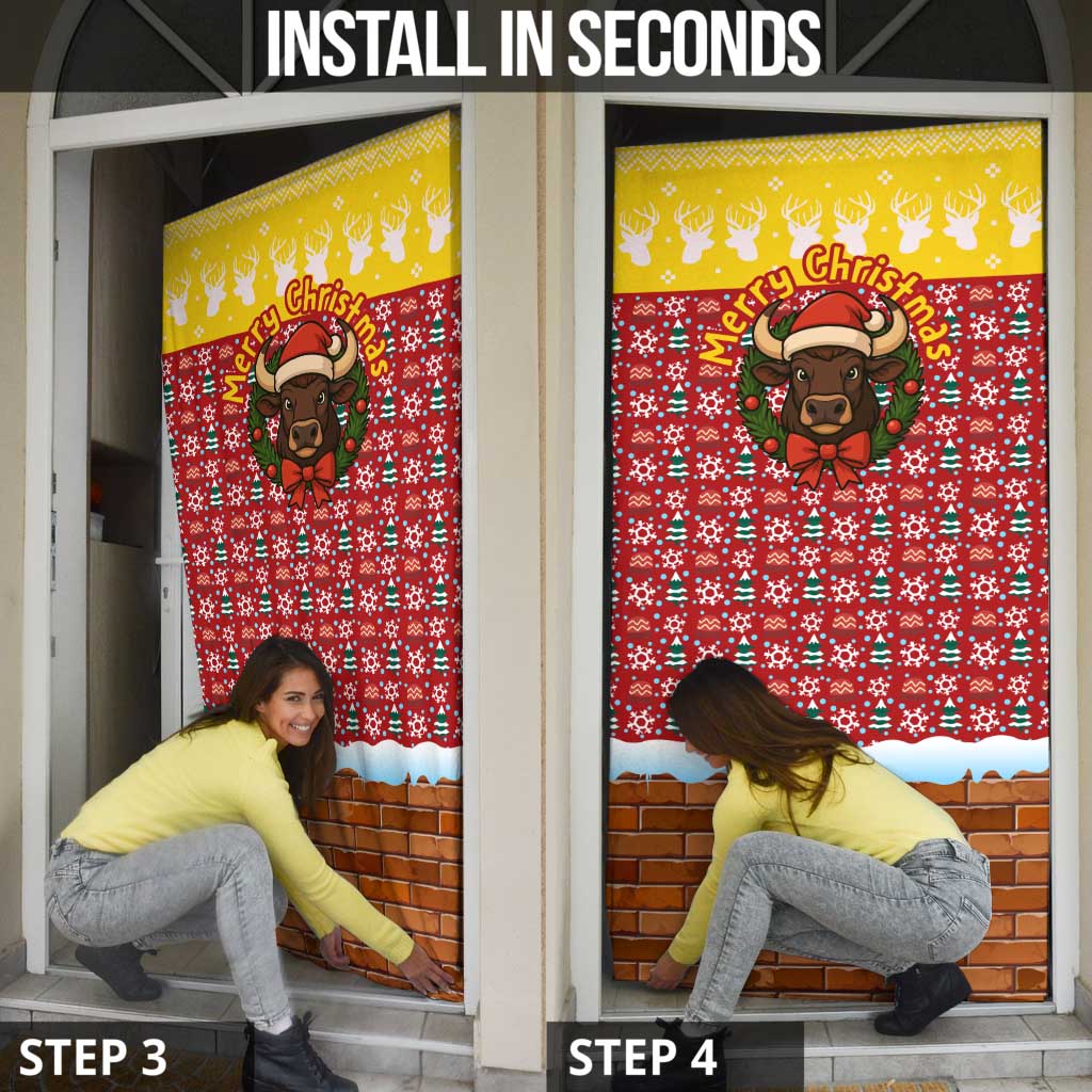 Spain Christmas Door Cover with Santa Bull Brick Chimney Wreath and Festive Holiday - Wonder Print Shop