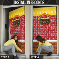 Spain Christmas Door Cover with Santa Bull Brick Chimney Wreath and Festive Holiday - Wonder Print Shop