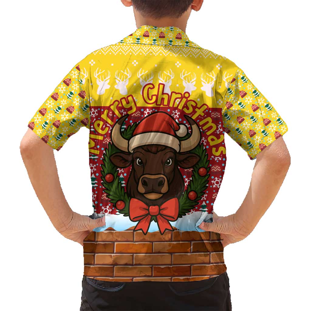 Spain Christmas Family Matching Long Sleeve Bodycon Dress and Hawaiian Shirt with Santa Bull Brick Chimney Wreath and Festive Holiday - Wonder Print Shop