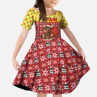Spain Christmas Family Matching Long Sleeve Bodycon Dress and Hawaiian Shirt with Santa Bull Brick Chimney Wreath and Festive Holiday - Wonder Print Shop