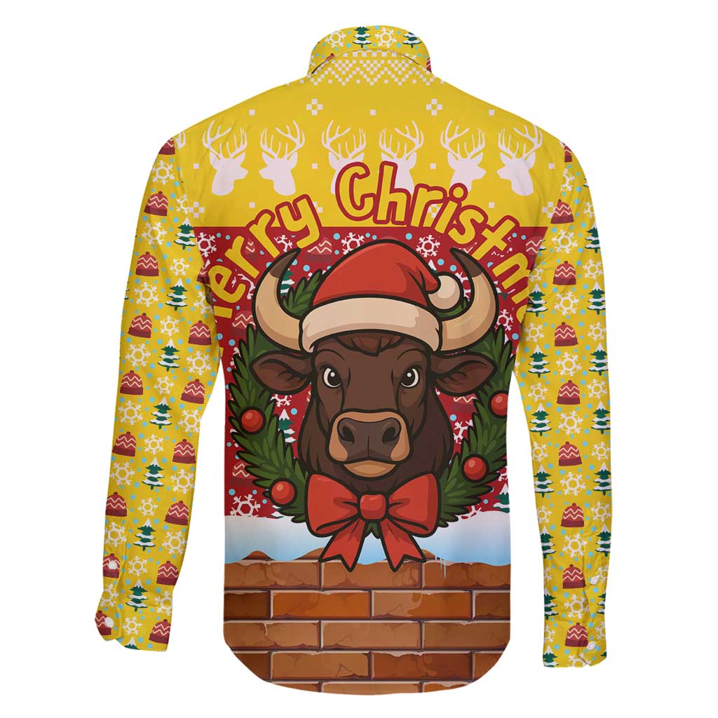 Spain Christmas Family Matching Long Sleeve Bodycon Dress and Hawaiian Shirt with Santa Bull Brick Chimney Wreath and Festive Holiday - Wonder Print Shop