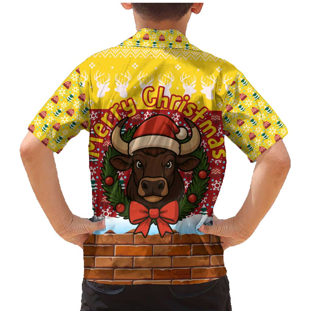 Spain Christmas Family Matching Mermaid Dress and Hawaiian Shirt with Santa Bull Brick Chimney Wreath and Festive Holiday - Wonder Print Shop