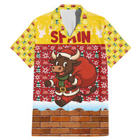 Spain Christmas Family Matching Mermaid Dress and Hawaiian Shirt with Santa Bull Brick Chimney Wreath and Festive Holiday - Wonder Print Shop
