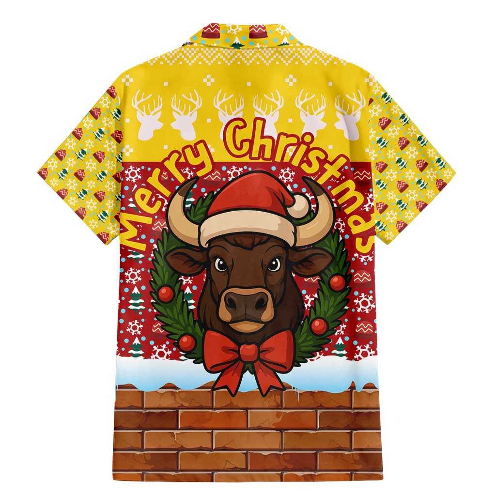 Spain Christmas Family Matching Mermaid Dress and Hawaiian Shirt with Santa Bull Brick Chimney Wreath and Festive Holiday - Wonder Print Shop