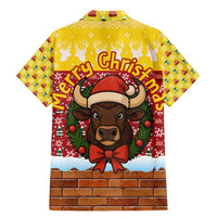 Spain Christmas Family Matching Mermaid Dress and Hawaiian Shirt with Santa Bull Brick Chimney Wreath and Festive Holiday - Wonder Print Shop