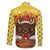 Spain Christmas Family Matching Off The Shoulder Long Sleeve Dress and Hawaiian Shirt with Santa Bull Brick Chimney Wreath and Festive Holiday - Wonder Print Shop