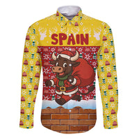 Spain Christmas Family Matching Off Shoulder Maxi Dress and Hawaiian Shirt with Santa Bull Brick Chimney Wreath and Festive Holiday - Wonder Print Shop
