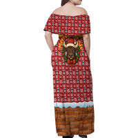 Spain Christmas Family Matching Off Shoulder Maxi Dress and Hawaiian Shirt with Santa Bull Brick Chimney Wreath and Festive Holiday - Wonder Print Shop