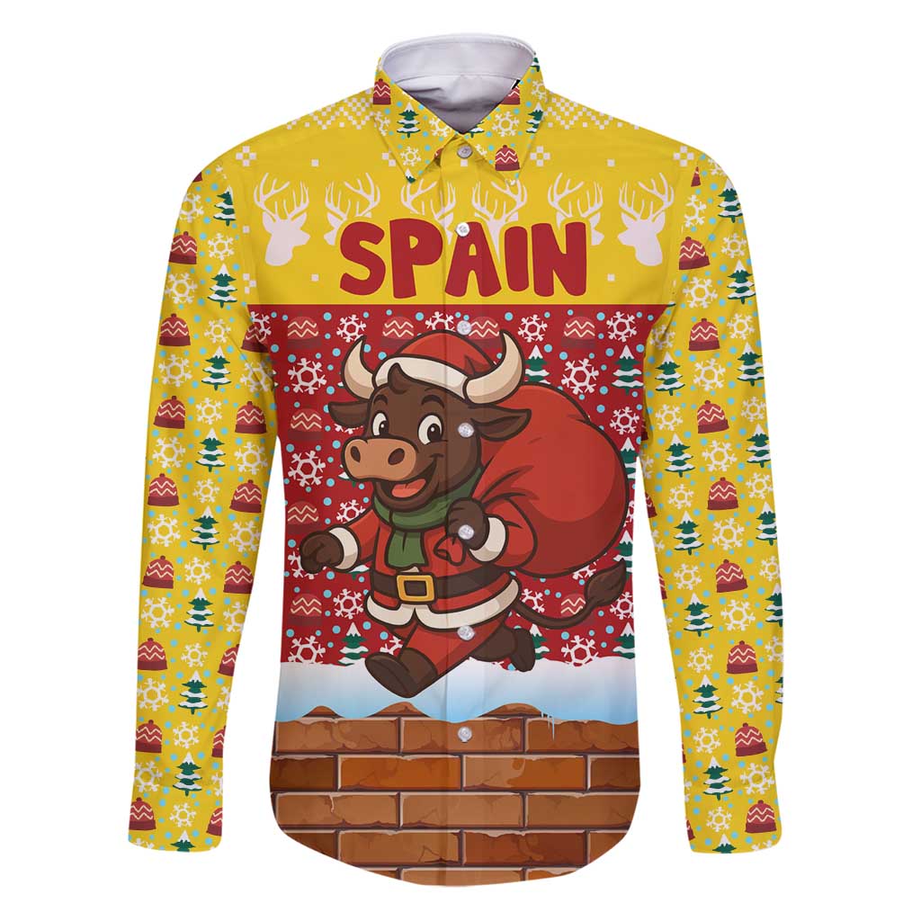 Spain Christmas Family Matching Puletasi and Hawaiian Shirt with Santa Bull Brick Chimney Wreath and Festive Holiday - Wonder Print Shop