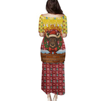 Spain Christmas Family Matching Puletasi and Hawaiian Shirt with Santa Bull Brick Chimney Wreath and Festive Holiday - Wonder Print Shop