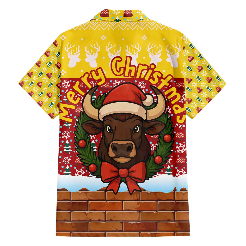 Spain Christmas Family Matching Short Sleeve Bodycon Dress and Hawaiian Shirt with Santa Bull Brick Chimney Wreath and Festive Holiday - Wonder Print Shop