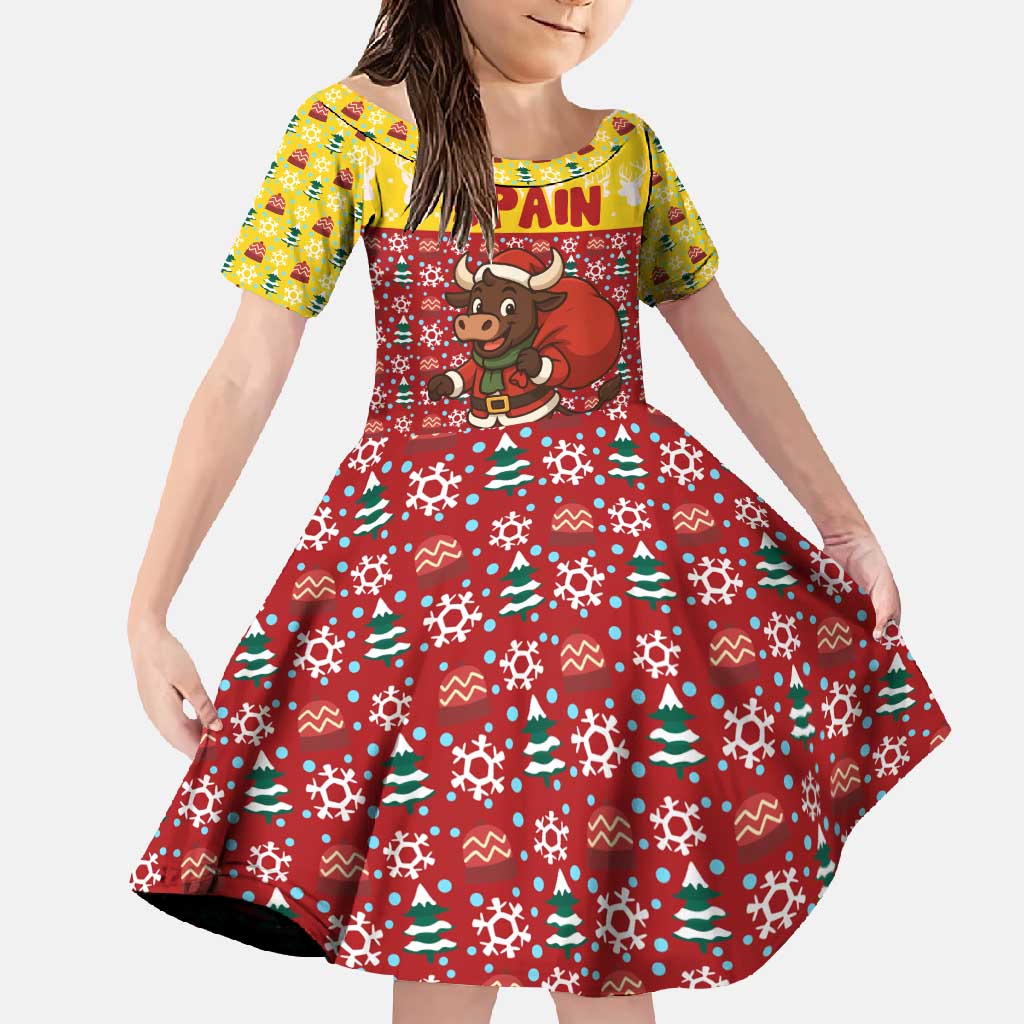 Spain Christmas Family Matching Summer Maxi Dress and Hawaiian Shirt with Santa Bull Brick Chimney Wreath and Festive Holiday - Wonder Print Shop