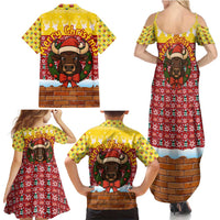 Spain Christmas Family Matching Summer Maxi Dress and Hawaiian Shirt with Santa Bull Brick Chimney Wreath and Festive Holiday - Wonder Print Shop