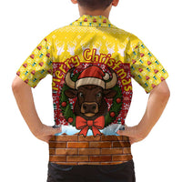 Spain Christmas Family Matching Tank Maxi Dress and Hawaiian Shirt with Santa Bull Brick Chimney Wreath and Festive Holiday - Wonder Print Shop
