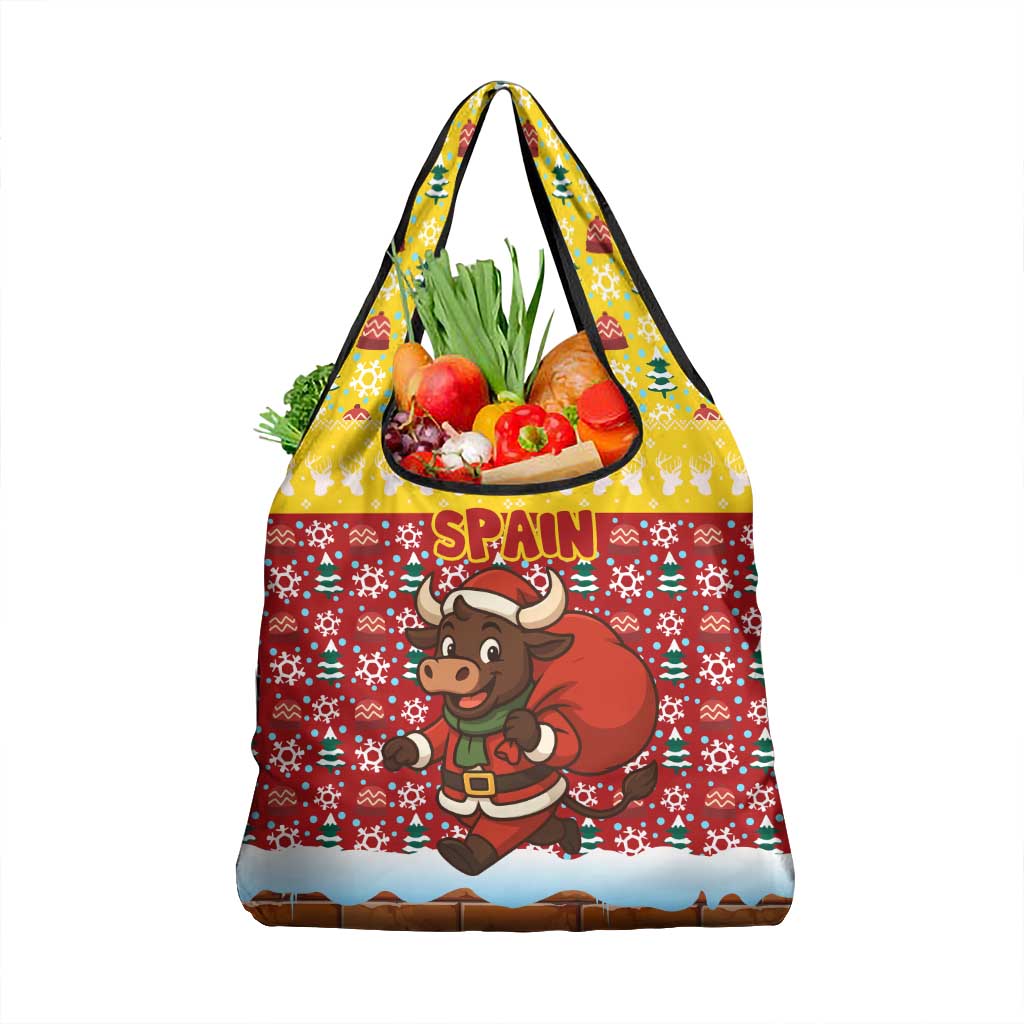 Spain Christmas Grocery Bag with Santa Bull Brick Chimney Wreath and Festive Holiday - Wonder Print Shop