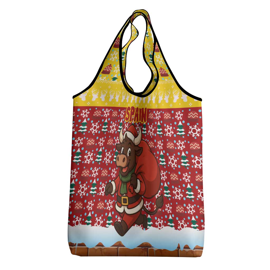 Spain Christmas Grocery Bag with Santa Bull Brick Chimney Wreath and Festive Holiday - Wonder Print Shop