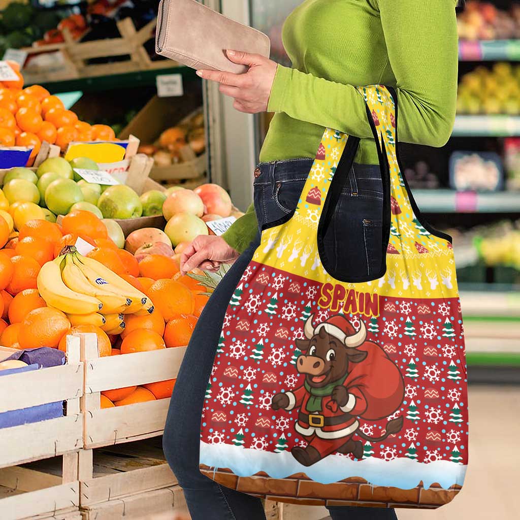 Spain Christmas Grocery Bag with Santa Bull Brick Chimney Wreath and Festive Holiday - Wonder Print Shop