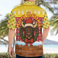 Spain Christmas Hawaiian Shirt with Santa Bull Brick Chimney Wreath and Festive Holiday - Wonder Print Shop